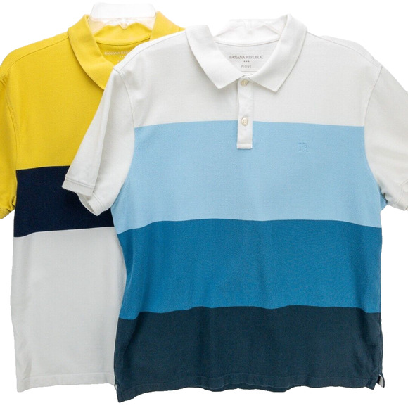 Banana Republic Polo Shirt Lot of 2 Men's Large Colorblock Emroidered Logo Pique - Picture 1 of 13